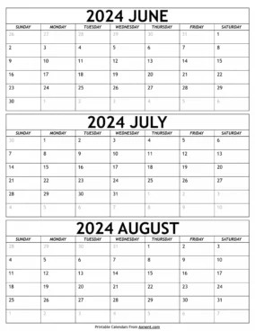 2024 Calendar June July August 0