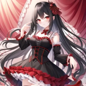 Anime Girl With Black Hair And Red Eyes 1