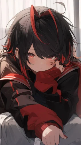 Anime Girl With Black Hair And Red Eyes 3