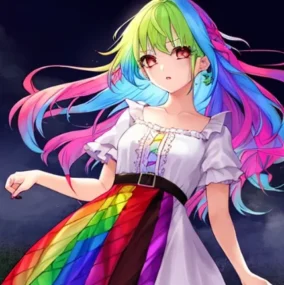 Anime Girl With Rainbow Hair 0