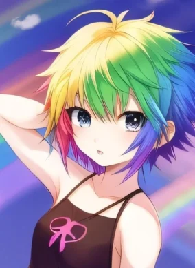 Anime Girl With Rainbow Hair 3