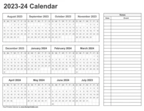 Calendar August 2023 Through May 2024 7
