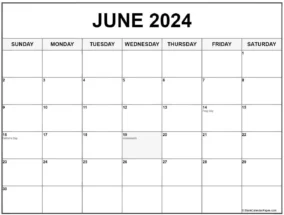 Calendar For June 2024 With Holidays 1