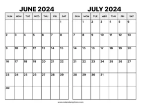 Calendar July 2024 June 2024 0 1