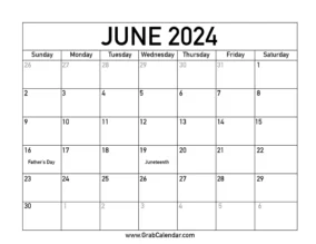 Calendar June 2024 With Holidays 0