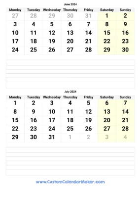 Calendar Template July 2024 To June 2024 3