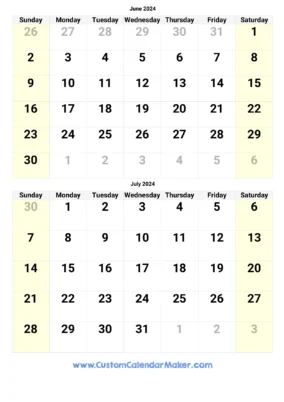 July 2024 Through June 2024 Calendar 2