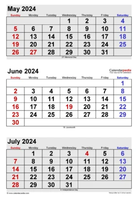 May June July Calendar 2024 5
