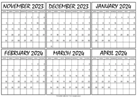 November 2023 To May 2024 Calendar 1